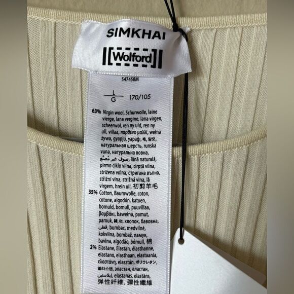 NWT Simkhai X Wolford Wool Mini Cream White Dress Knit Contoured Rib Size L - Picture 11 of 13